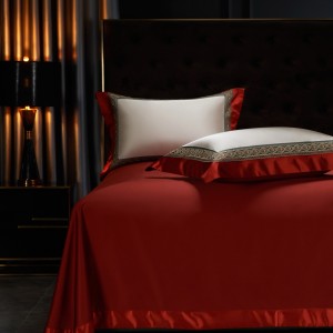 High class red silk and 100s long-staple cotton embroidery bedding set