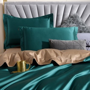 100% cotton 4 pcs home textile green plain color bed sheet premium bedding set supplier