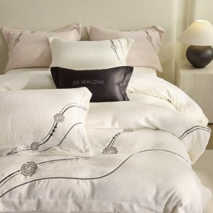 Winter high gram weight velvet 4 pcs white embroidery duvet cover premium bedding set