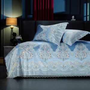 Luxury blue embroidery long-staple cotton high end bedding set