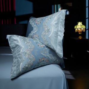 Luxury blue embroidery long-staple cotton high end bedding set