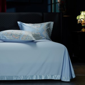 Luxury blue embroidery long-staple cotton high end bedding set