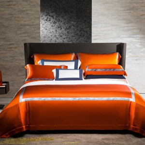 100% mulberry silk digital printing duvet cover luxury orange four-pieces bedding set