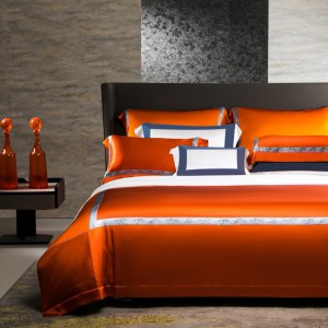 100% mulberry silk digital printing duvet cover luxury orange four-pieces bedding set