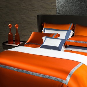 100% mulberry silk digital printing duvet cover luxury orange four-pieces bedding set