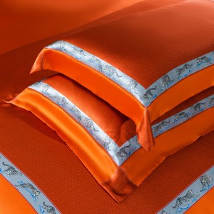 100% mulberry silk digital printing duvet cover luxury orange four-pieces bedding set