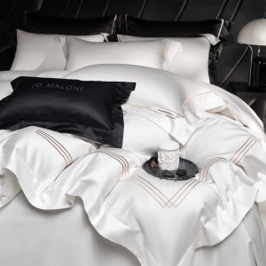 Luxury 100% cotton home textiles white 4 pcs bed sheet embroidery bedding set supplier