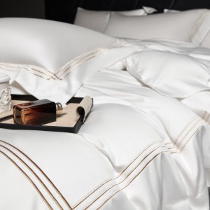 Luxury 100% cotton home textiles white 4 pcs bed sheet embroidery bedding set supplier