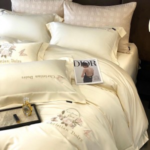 High grade beige lyocell cotton home textiles embroidery bedding set supplier