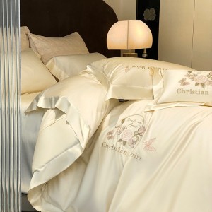 High grade beige lyocell cotton home textiles embroidery bedding set supplier