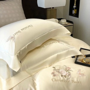 High grade beige lyocell cotton home textiles embroidery bedding set supplier