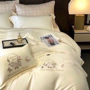 High grade beige lyocell cotton home textiles embroidery bedding set supplier