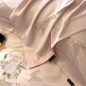 High grade beige lyocell cotton home textiles embroidery bedding set supplier