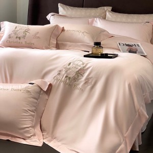 High grade beige lyocell cotton home textiles embroidery bedding set supplier