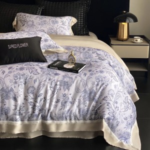 500TC long staple cotton bed sheet digital printing home textiles grey bedding set wholesaler