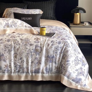 500TC long staple cotton bed sheet digital printing home textiles grey bedding set wholesaler