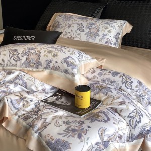 500TC long staple cotton bed sheet digital printing home textiles grey bedding set wholesaler