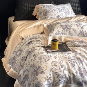 500TC long staple cotton bed sheet digital printing home textiles grey bedding set wholesaler