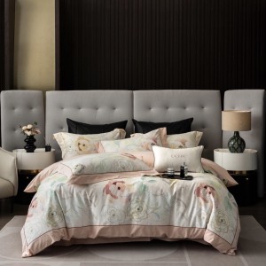 Customized 4 pcs digital printing duvet cover pink cotton patchwork bedding set