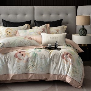 Customized 4 pcs digital printing duvet cover pink cotton patchwork bedding set