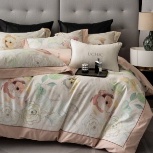 Customized 4 pcs digital printing duvet cover pink cotton patchwork bedding set