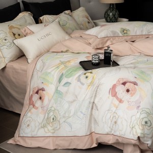 Customized 4 pcs digital printing duvet cover pink cotton patchwork bedding set