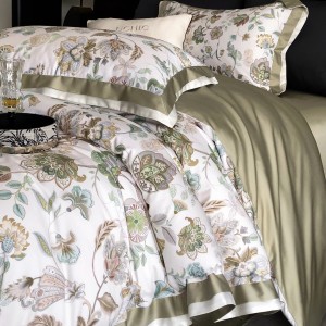 Premium quality 100% cotton plant digital printing green home textiles bedding set