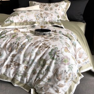 Premium quality 100% cotton plant digital printing green home textiles bedding set