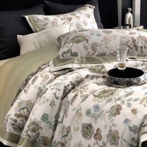 Premium quality 100% cotton plant digital printing green home textiles bedding set