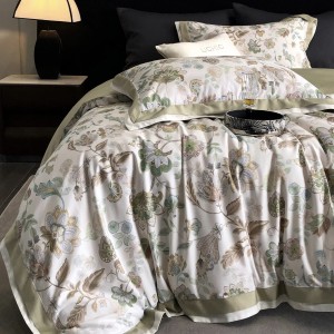 Premium quality 100% cotton plant digital printing green home textiles bedding set