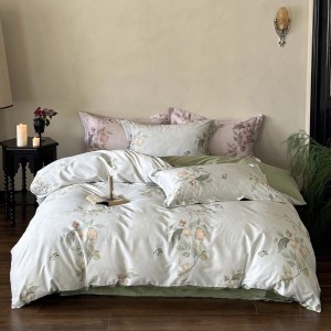 Pastoral style 4pcs home textiles green bed sheet 100% cotton digital printing bedding set