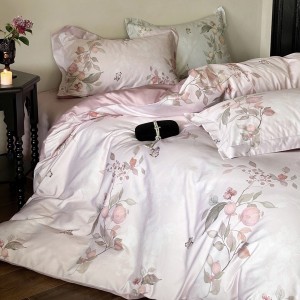 Pastoral style 4pcs home textiles green bed sheet 100% cotton digital printing bedding set