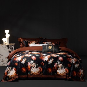 100% long-staple cotton high class digital printing duvet cover pillowcases black and red bedding set