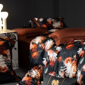 100% long-staple cotton high class digital printing duvet cover pillowcases black and red bedding set