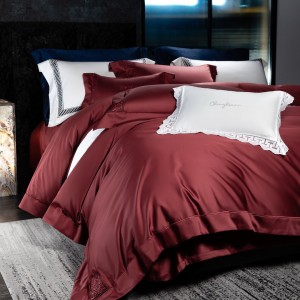 200 thread count 100% Egyptian cotton custom embroidery red bedding set