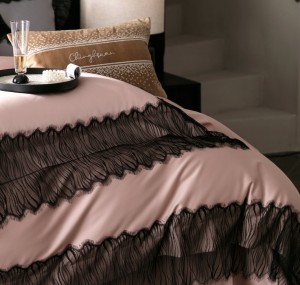 French high-end black embroidery lace new 100-count long-staple cotton pink bedding set