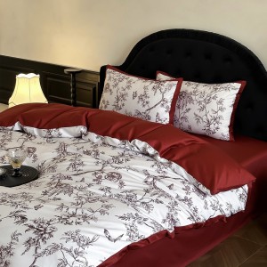 Premium digital printing home textiles red patchwork cotton bedding set supplier