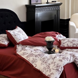 Premium digital printing home textiles red patchwork cotton bedding set supplier