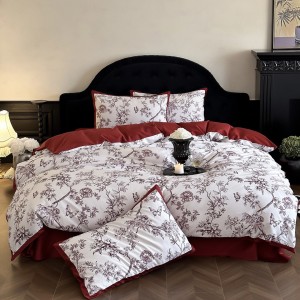 Premium digital printing home textiles red patchwork cotton bedding set supplier