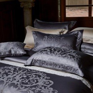 High-end deep blue color-woven jacquard 120s Egyptian long-staple cotton bedding set