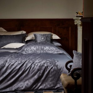 High-end deep blue color-woven jacquard 120s Egyptian long-staple cotton bedding set