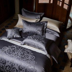 High-end deep blue color-woven jacquard 120s Egyptian long-staple cotton bedding set