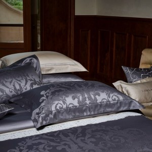 High-end deep blue color-woven jacquard 120s Egyptian long-staple cotton bedding set