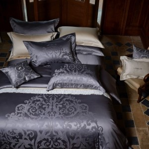 High-end deep blue color-woven jacquard 120s Egyptian long-staple cotton bedding set