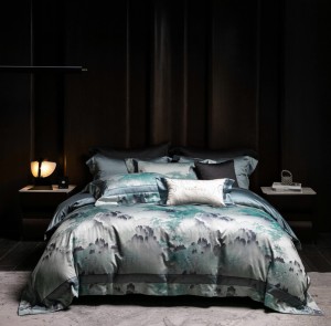 Luxury home textile color-woven jacquard green 100s Egyptian long-staple cotton duvet cover bedding set