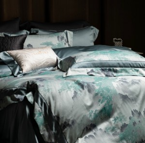 Luxury home textile color-woven jacquard green 100s Egyptian long-staple cotton duvet cover bedding set