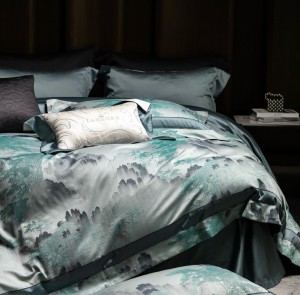 Luxury home textile color-woven jacquard green 100s Egyptian long-staple cotton duvet cover bedding set