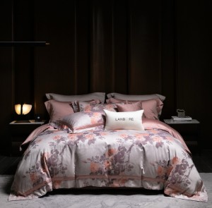 100s Egyptian long-staple cotton pink color-woven jacquard quit cover bedding set