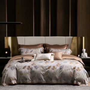 Tencel and long-staple cotton yarn-dyed jacquard brown quilted bedspread comforter cover bedding set