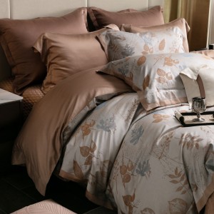 Tencel and long-staple cotton yarn-dyed jacquard brown quilted bedspread comforter cover bedding set